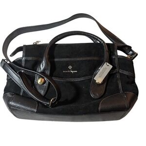 Nanette Lepore Black‎ Suede & Leather Satchel Crossbody Bag Purse Designer